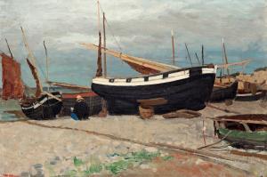 SKÅNBERG Carl 1850-1883,Boats on the shore, coastal scene from the north o,1880,Bukowskis 2010-12-07
