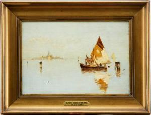 SKÅNBERG Carl 1850-1883,Fiskebåt på spegelblankt hav utanför Venedig,Uppsala Auction SE 2020-03-03