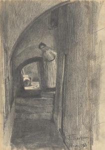 SKARBINA Franz 1849-1910,Woman in a vault with stair case,1903,Villa Grisebach DE 2024-01-07