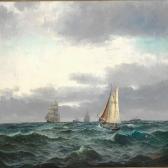 SKARI Edvard 1839-1903,Marine with several ships, gray rainy clouds and a,Bruun Rasmussen 2013-09-17