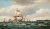 SKARI Edvard 1839-1903,Tall Ships off Kronborg Castle,Stahl DE 2015-04-25