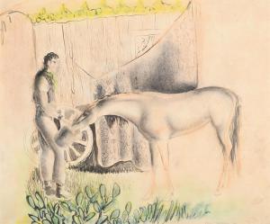 SKEAPING John Rattenbury 1901-1980,TRAVELLER FEEDING HIS HORSE,1936,Dreweatts GB 2023-10-25