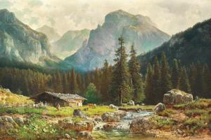 SKELL Ludwig,An alpine pasture with a hut and cows in the summe,1873,Palais Dorotheum 2023-09-07