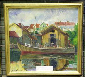 SKOGMAN Olle 1878,"Hamnen Fiskebäckskil".,Auktionskompaniet SE 2008-04-27