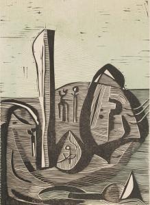 SKOTNES Cecil 1926-2009,Untitled (Landscape with Figure),Strauss Co. ZA 2024-04-15
