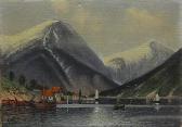 SKOV Christian Petersen 1856-1942,Fjord Village Scene,1932,Clars Auction Gallery US 2014-05-17