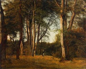 SKOVGAARD Peter Christian Thamsen 1817-1875,Forest scenery with a woman standing be,Bruun Rasmussen 2024-02-05