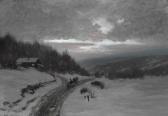 SKRAMSTAD Ludvig,Norwegian winter landscape with a man on his sleig,Bruun Rasmussen 2021-01-18