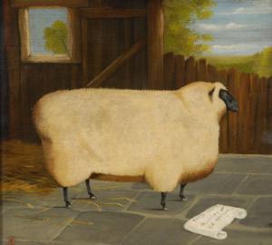 SKUSE Anthony E 1900-1900,a naive study of a sheep in a stable, entitled Pri,Charterhouse 2008-01-18