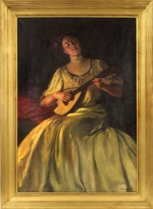 SLADE Caleb Arnold 1882-1961,seated woman with lute,CRN Auctions US 2021-10-24