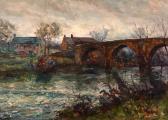 SLATER John Falconar,River landscape with cottages by a bridge,Anderson & Garland 2018-12-04