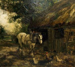 SLATER John Frederick 1800-1800,FARMYARD WITH CARTHORSE AND CHICKENS,Addisons GB 2014-03-08