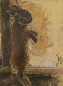 SLAVONA Maria 1865-1931,Hängender Hase vor einem Fenster hängender toter Hase,Mehlis DE 2021-08-26