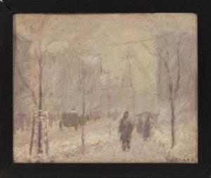 SLEE W.F 1800-1900,City street in the snow, likely Boston,Eldred's US 2018-03-10