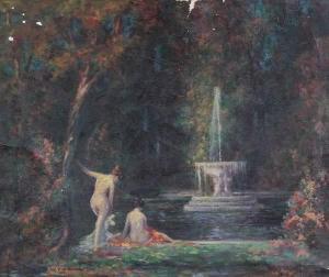 SLEE W.F 1800-1900,TWO NUDES RECLINING BY FOUNTAIN,Sloans & Kenyon US 2007-06-24
