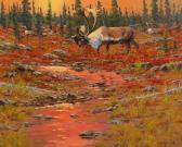 SLEICHER ROBERT S. 1927-2017,Barren-Ground Caribu and Autumn Tundra,2001,Hindman US 2023-08-29