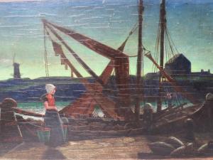SLEIGH Bernard,Arts & Crafts moonlit Dutch canal scene with saili,1928,Cuttlestones 2021-09-02