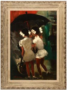 SLOAN Helen Edell 1911-2005,Two girls holding an umbrella,John Moran Auctioneers US 2010-04-27