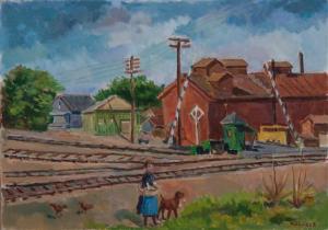 SLUIZER Kurt 1911-1988,Railroad Crossing,Hindman US 2015-11-06