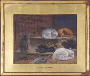 SMALLFIELD Frederick 1829-1915,A clowder of cats resting on steps,Keys GB 2022-07-27