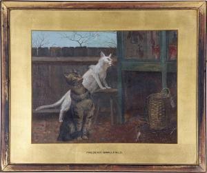 SMALLFIELD Frederick 1829-1915,Two cats next to a hen house,Keys GB 2022-07-27