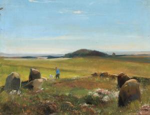 SMIDTH Hans Ludvig 1839-1917,Moor landscape with a man and his dog,Bruun Rasmussen DK 2024-04-08