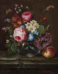 SMIRSCH Johann Carl 1801-1869,Floral Still Life with Peach and Dragonfly,1816,Neumeister 2019-12-04