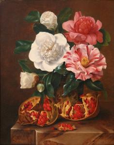 SMIRSCH Johann Carl,Still Life Study of Camellias and Pomegranates on ,Tooveys Auction 2009-03-25