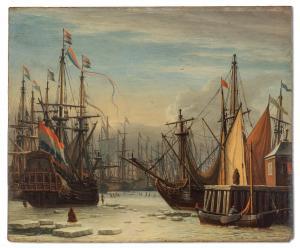 SMIT Aernout 1641-1710,A view of the IJ harbour in winter, Amsterdam, wit,Christie's GB 2022-10-05
