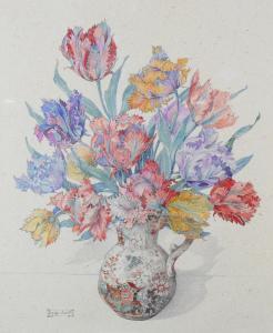 SMITH Daisy,Still life of parrot tulips held in a chinoiserie ,20th century,Morphets 2021-09-09