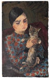 SMITH Eddy 1896-1957,Junge Frau mit Katze,1920,Reiner Dannenberg DE 2022-11-12