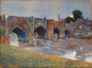 SMITH Edward 1796-1879,Moonrise, Old Bridge, Tewkesbury,1925,Keys GB 2021-02-19