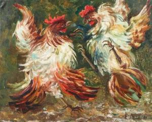 SMITH Eric John 1919,Fighting Roosters,1960,Butterscotch Auction Gallery US 2020-11-22
