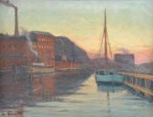SMITH Ernst 1868-1945,Kväll, motiv från hamnen i Karlshamn. Signerad. Du,Crafoord SE 2007-11-24