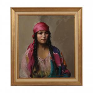 SMITH Gladys Nelson 1890-1980,Young Woman with Braids and Fuchsia Scarf,Leland Little US 2022-12-03