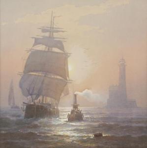 SMITH Henry Pember 1854-1907,Ship at full sail and tug at sunset,John Moran Auctioneers 2018-10-02