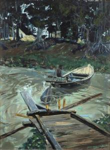 SMITH Jack Martin 1911-1993,Villager sitting in a boat,John Moran Auctioneers US 2017-01-24