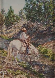 SMITH Joelle 1958-2005,Crossing, horse and rider fording a stream,John Moran Auctioneers 2016-06-18