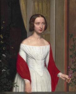 SMITH L. A,A young woman in a white dress with a red shawl, t,1847,Bruun Rasmussen 2020-09-15