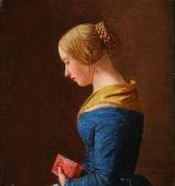 SMITH L. A,Profile portrait of a young woman in a blue dress,1847,Bruun Rasmussen 2017-05-01