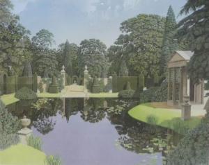 SMITH Leslie 1948,Garden with pool and topiary,Lacy Scott & Knight GB 2024-03-15