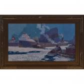 SMITH Lorne Kidd 1880-1966,HARBOUR SCENE WITH SHIPPING AND TUG BOATS,1927,Waddington's CA 2023-10-26