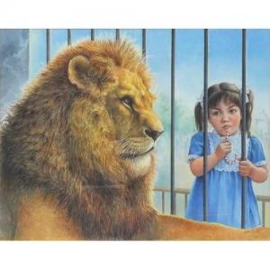 SMITH Lynn,young girl staring at a lion at the zoo,Eastbourne GB 2016-09-10