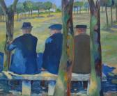 SMITH Manetta,'Old Friends', three men on a bench beneath trees,Andrew Smith and Son GB 2014-03-25