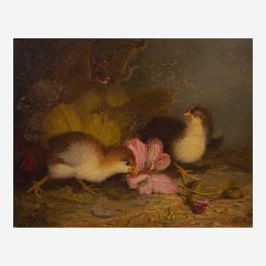 SMITH Mary Russell 1842-1878,Two Chicks and a Flower,Freeman US 2022-12-06