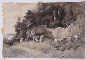 SMITH MILLER 1854-1937,Sheep in landscape, monotone,Keys GB 2020-01-24