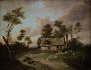 SMITH OF CHICHESTER William 1707-1764,WOODED LANDSCAPE WITH A WOMAN FEEDING CHICKENS,Mellors & Kirk 2018-04-11