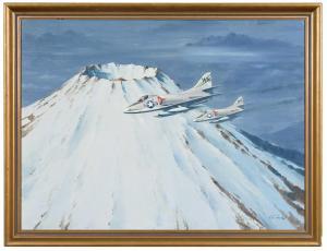 SMITH Robert Grant 1914-2001,Marine Fighters over Mt. Fuji,Brunk Auctions US 2023-07-15