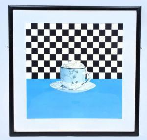 Smith Suzy 1956,Teacup on Blue Tabletop with Checkered Background,Burchard US 2019-06-30