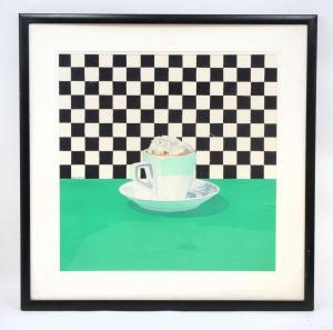 Smith Suzy 1956,Teacup with Checkered Background on Green Tabletop,Burchard US 2019-06-30